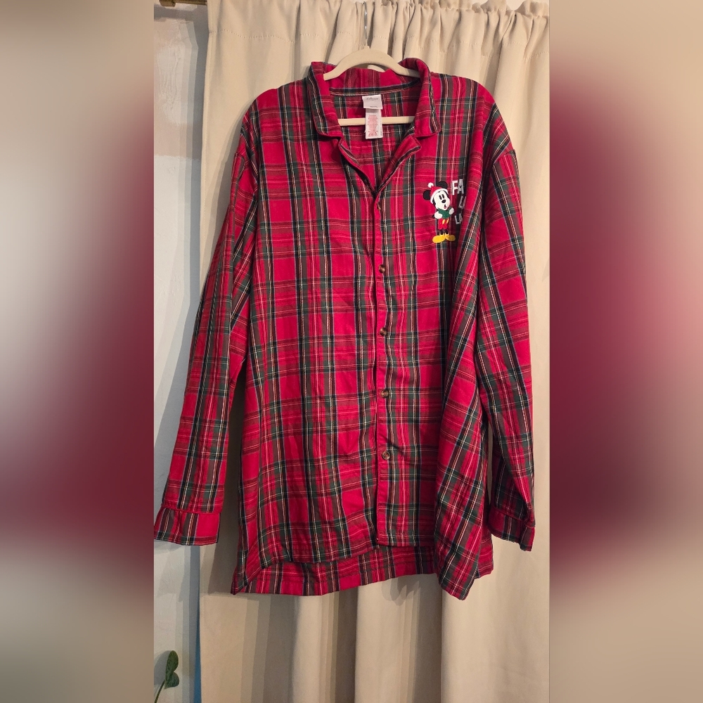 Disney Pajama Top Red Plaid with Mickey Mouse - Picture 1 of 5